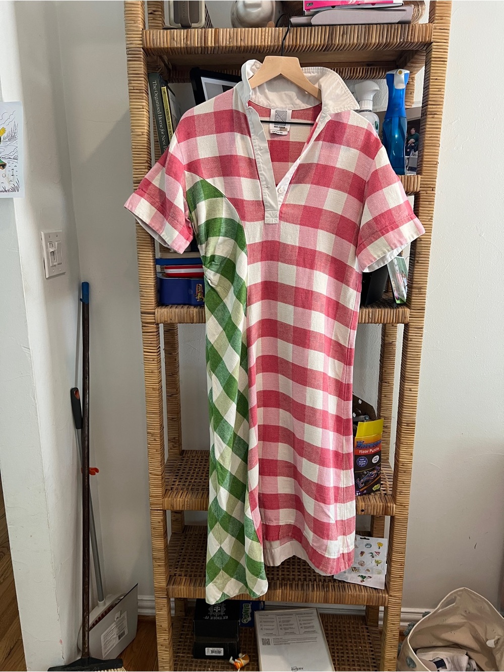 Rosie Assoulin Pink & Green Check Kids Polo Nightgown - Picture 3 of 13